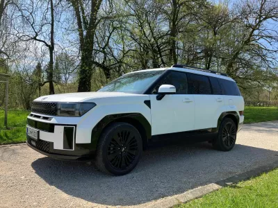 Santa fe je velik &scaron;portni terenec, ki stavi na vozno udobje. Serijska oprema je bogata, voziti ga je mogoče zgolj na elektriko. Zadaj sta name&scaron;čena dva vzdolžno pomična sedeža. V dnu prtljažnika sta &scaron;e peti in &scaron;esti sedež, a je dostop do njiju težaven. Prtljažnik je velik. Foto:&nbsp;Matej &Scaron;takul