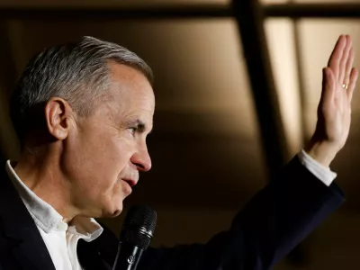 Canada's Prime Minister Mark Carney speaks during a meet and greet event at Sea Cider Farm & Ciderhouse in Saanichton, British Columbia, Canada April 28, 2025. REUTERS/Carlos Osorio