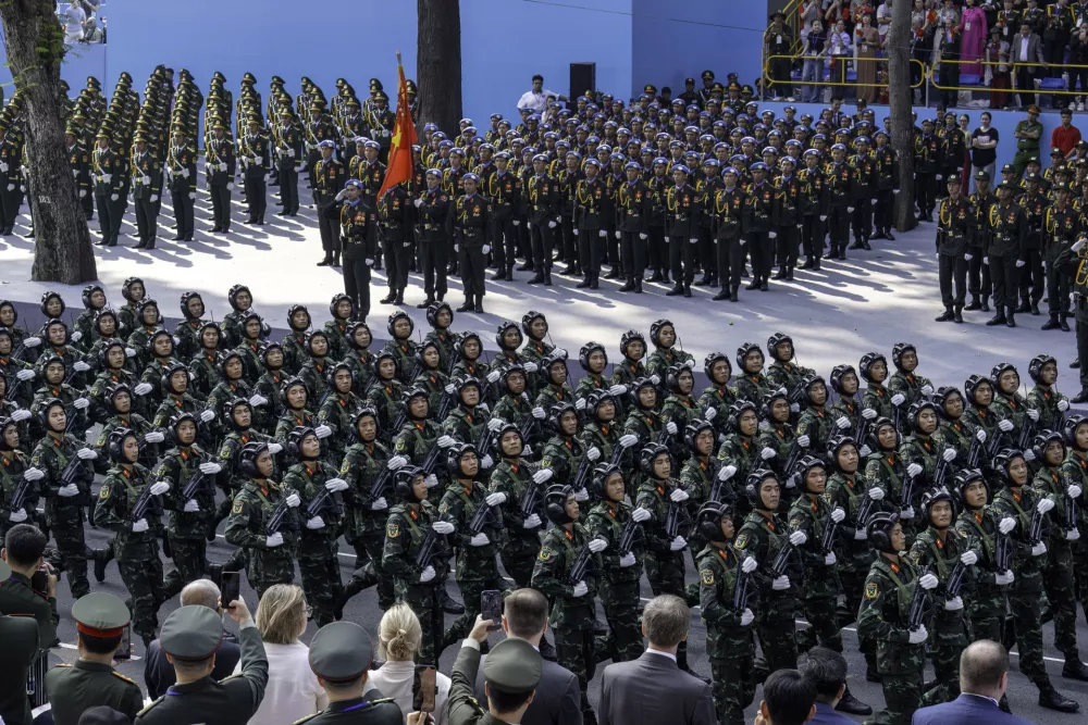 30 April 2025, Vietnam, Ho Chi Minh City: Vietnamese soldiers march during a parade marking the 50th anniversary of the Liberation of the South and National Reunification Day. Photo: Mark Edward Harris/ZUMA Press Wire/dpa