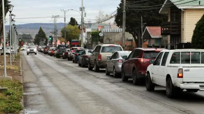 Heavy traffic moves along a road in Punta Arenas, Chile, on May 2, 2025, after a major 7.5-magnitude earthquake struck in the Drake Passage, the body of water separating South America and Antarctica. The US Geological Survey (USGS) said the quake struck in the Drake Passage at a shallow depth of 10 kilometers (6.2 miles), 219 kilometers from the city of Ushuaia in Argentina and a similar distance from the Chilean town of Puerto Williams.,Image: 994561886, License: Rights-managed, Restrictions:, Model Release: no
