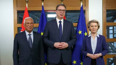 Srbski predsednik se je nedavno v Bruslju sestal tudi z Ursulo&nbsp;von der Leyen&nbsp; in Antoniom Costoa. / Foto: DPA