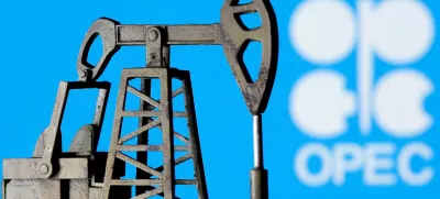 FILE PHOTO: A 3D printed oil pump jack is seen in front of displayed Opec logo in this illustration picture, April 14, 2020. REUTERS/Dado Ruvic/Illustration/File Photo