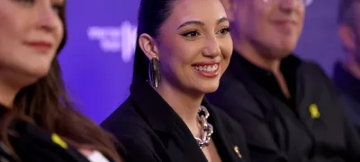 Israel's Eurovision 2025 representative and survivor of the October 7, 2023 attack, Yuval Raphael, attends a press conference after premiering her song 'New Day Will Rise' in Tel Aviv, Israel March 9, 2025. REUTERS/Ronen Zvulun