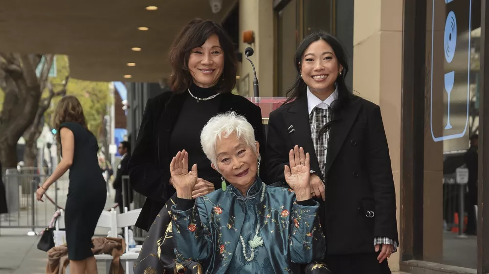 Janet Yang, from left, Lisa Lu and Awkwafina during a ceremony honoring Lu with a star on the Hollywood Walk of Fame on Monday, May 5, 2025, in Los Angeles. (Photo by Richard Shotwell/Invision/AP)