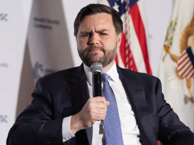Vice President JD Vance speaking at the Munich Leaders Meeting, Wednesday, May 7, 2025, in Washington. (AP Photo/Julia Demaree Nikhinson)