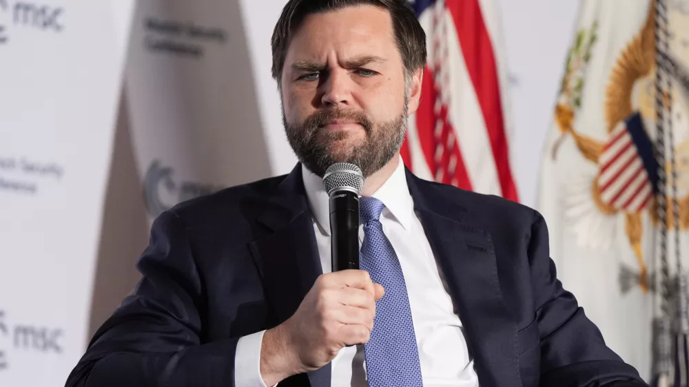 Vice President JD Vance speaking at the Munich Leaders Meeting, Wednesday, May 7, 2025, in Washington. (AP Photo/Julia Demaree Nikhinson)