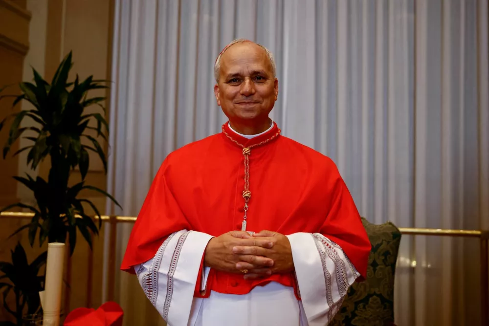 FILE PHOTO: Cardinal Robert Francis Prevost poses after being elevated to the rank of cardinal at the Vatican, September 30, 2023. REUTERS/Yara Nardi/File Photo