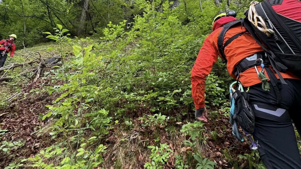29-letni pohodnik se je med kotaljenjem po strmem pobočju tako hudo po&scaron;kodoval, da je umrl že na kraju nesreče. Foto: GRS Radovljica