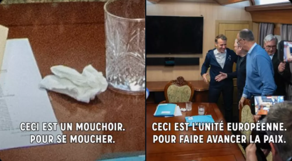 V uradu francoskega predsednika so se na obtožbe odzvali s sarkazmom. Vir: X, zajem zaslona