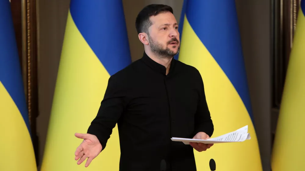 13 May 2025, Ukraine, Kiev: Ukrainian President Volodymyr Zelensky speaks during a press conference. Photo: -/Ukrinform/dpa