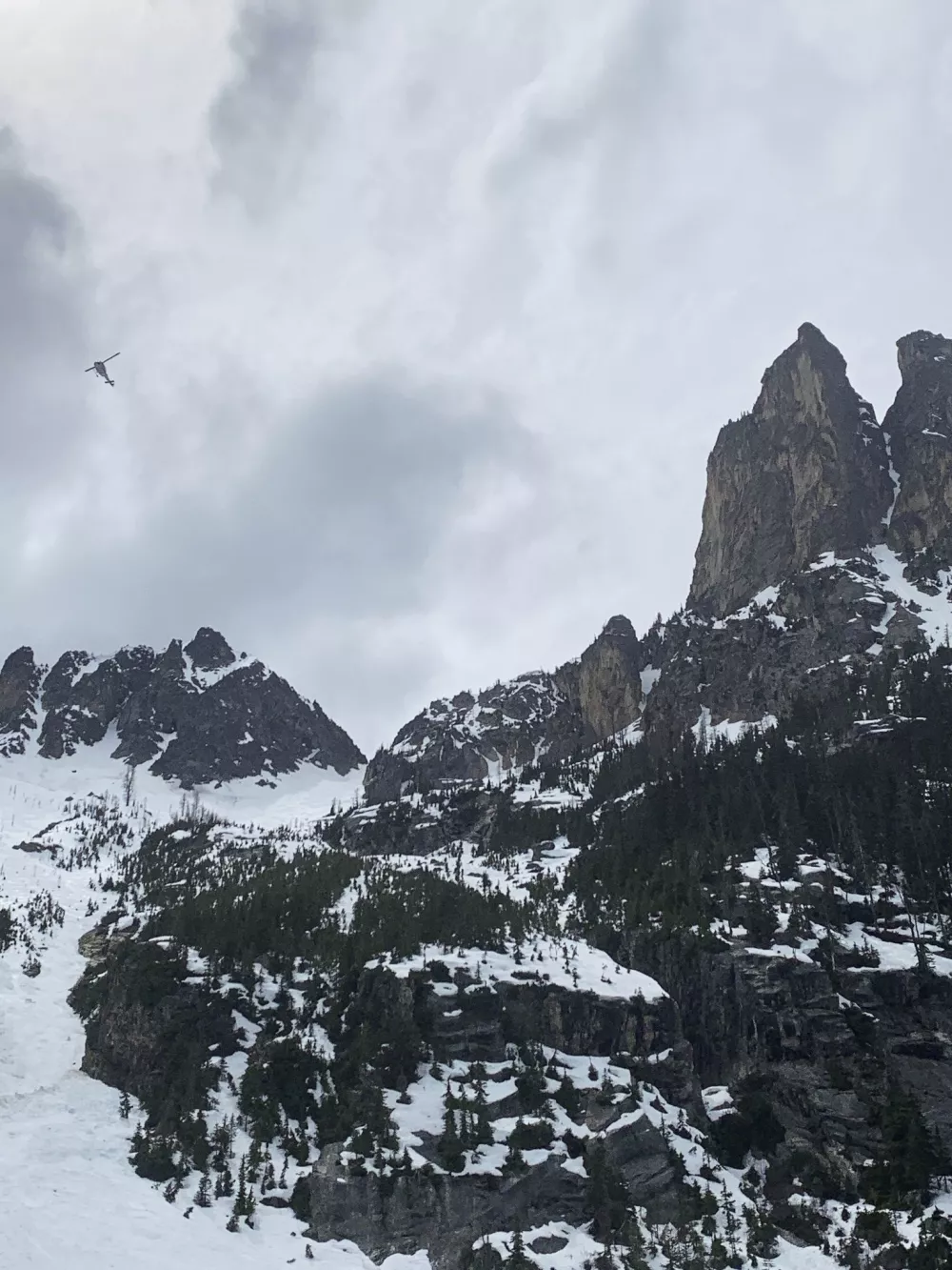 The Okanogan County Search and Rescue team responds to a climbing accident in the North Cascades mountains in Washington on Sunday, May 11, 2025. (Okanogan County Sheriff's Office via AP)