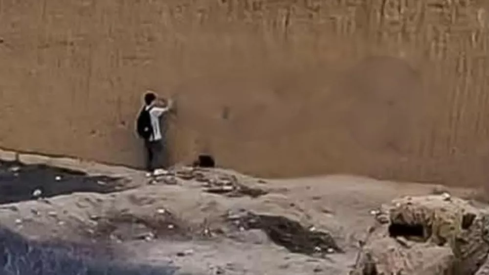 Neznani storilec je z obscenim grafitom oskrunil zid starodavnega mesta Chan Chan. Foto: X