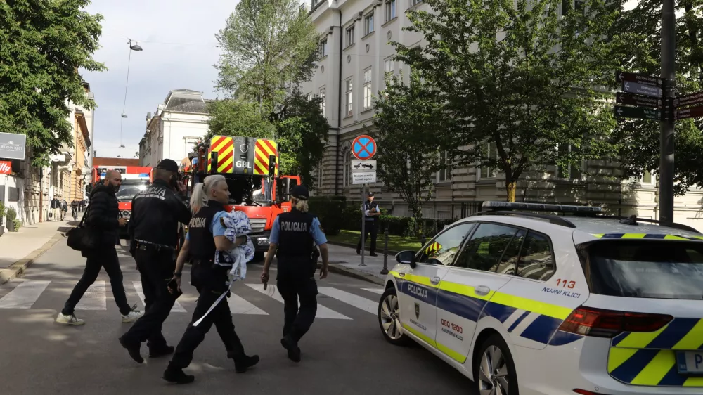 Policistom je z veliko mero potrpežljivosti, strokovnim posredovanjem in v sodelovanju z drugimi intervencijskimi službami uspelo poslanca Hoivika s strehe DZ umakniti na varno in ga predati zdravstvenemu osebju. Foto: Luka Cjuha