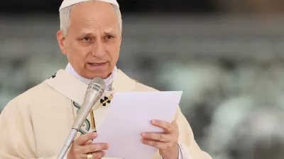 Pope Leo XIV speaks during his inaugural Mass in Saint Peter's Square at the Vatican, May 18, 2025. REUTERS/CLAUDIA GRECO