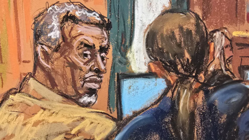 Sean "Diddy" Combs sits at the defense table during his pretrial conference next to Teny Geragos, member of his defense team, in New York, U.S., April 25, 2025, in this courtroom sketch. REUTERS/Jane Rosenberg / Foto: Jane Rosenberg