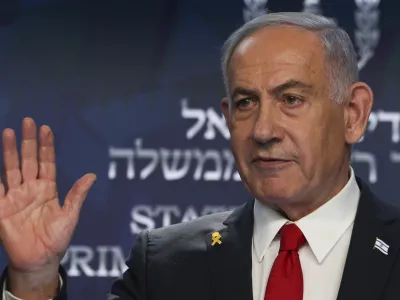 Israeli Prime Minister Benjamin Netanyahu speaks during a press conference in Jerusalem, Wednesday, May 21, 2025. (Ronen Zvulun/Pool Photo via AP)