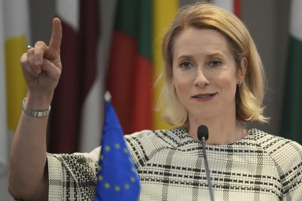 European Union foreign policy chief Kaja Kallas addresses the media after talks with Serbia's top officials in Belgrade, Serbia, Thursday, May 22, 2025. (AP Photo/Darko Vojinovic)