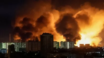 An explosion of a drone lights up the sky over the city during a Russian drone strike, amid Russia's attack on Ukraine, in Kyiv, Ukraine May 24, 2025. REUTERS/Gleb Garanich   TPX IMAGES OF THE DAY