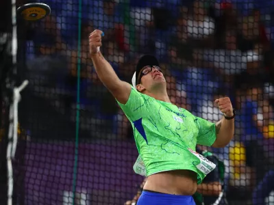 Athletics - European Athletics Championships - Stadio Olimpico, Rome, Italy - June 7, 2024 Slovenia's Kristjan Ceh in action during the men's discus throw final REUTERS/Kai Pfaffenbach