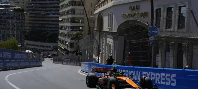 McLaren driver Lando Norris of Britain steers his car during the Formula One Monaco Grand Prix race at the Monaco racetrack in Monaco, Sunday, May 25, 2025. (AP Photo/Manu Fernandez)