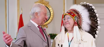 Britain's King Charles meets with National Chief of the Assembly of First Nations Cindy Woodhouse Nepinak as he visits the Rideau Hall residence during a two-day visit in Ottawa, Ontario, Canada May 26, 2025. REUTERS/Blair Gable/Pool