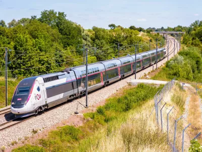 Ver-sur-Launette, France - July 29, 2020: A TGV Duplex inOui high speed train from french rail company SNCF is driving from Lille to Paris on the LGV Nord, the North European high speed railway line.