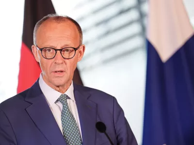 27 May 2025, Finland, Turku: German Chancellor Friedrich Merz gives a press conference after a joint meeting with the Finnish Prime Minister. Photo: Kay Nietfeld/dpa