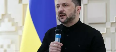 Ukrainian President Volodymyr Zelenskiy talks during a press conference at the Ukrainian embassy in Ankara, Turkey, May 15, 2025. REUTERS/Cagla Gurdogan