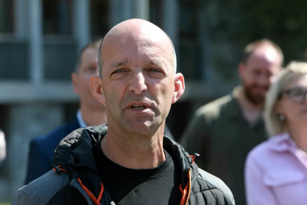 15.05.2025 - novinarska konferenca sindikatov in delavskih organizacij, ki nasprotujejo pokojninski reformiDavid &Scaron;varcFoto: Tomaž Skale