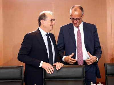 German Interior Minister Alexander Dobrindt and German Chancellor Friedrich Merz attend a cabinet meeting at the Chancellery in Berlin, Germany May 28, 2025.  REUTERS/Liesa Johannssen