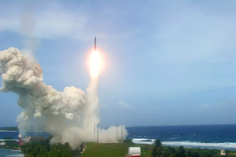In this image made available by the U.S. Missile Defense Agency, a ground-based Interceptor missile is launched Dec. 14, 2005, from the Ronald Reagan Test Site in the Marshall Islands during a test. The United States has deployed nine ground-based missiles in silos at Fort Greely, Alaska and two at Vandenberg Air Force Base in California. (AP Photo/Missile Defense Agency)