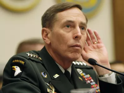 ** FILE ** In this April 9, 2008 file photo. Gen David Petraeus testifies on Capitol Hill in Washington. The Associated Press has learned that Petraeus, the four-star general who has been leading troops in Iraq, has been tapped to become the next commander of U.S. Central Command. (AP Photo/Pablo Martinez Monsivais, File)