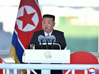 FILE PHOTO: North Korean leader Kim Jong Un attends a ceremony for the launch of a "new multipurpose destroyer," as per state media KCNA's reports, in Nampo, North Korea, in this handout picture released on April 26, 2025, by the Korean Central News Agency. KCNA via REUTERS ATTENTION EDITORS - THIS IMAGE WAS PROVIDED BY A THIRD PARTY. REUTERS IS UNABLE TO INDEPENDENTLY VERIFY THIS IMAGE. NO THIRD PARTY SALES. SOUTH KOREA OUT. NO COMMERCIAL OR EDITORIAL SALES IN SOUTH KOREA./File Photo