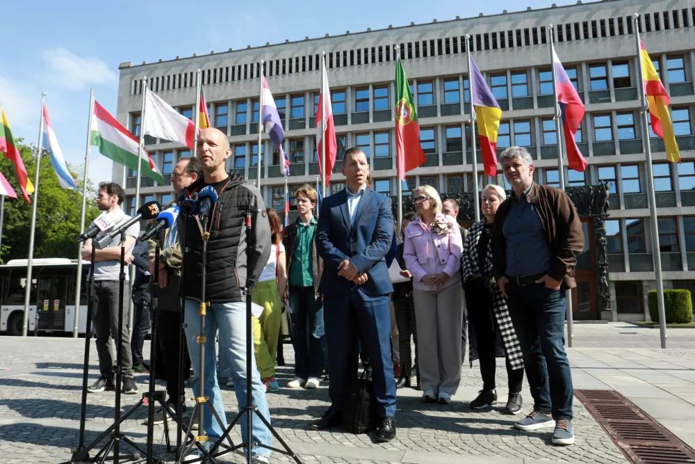 15.05.2025 - novinarska konferenca sindikatov in delavskih organizacij, ki nasprotujejo pokojninski reformiFoto: Tomaž Skale