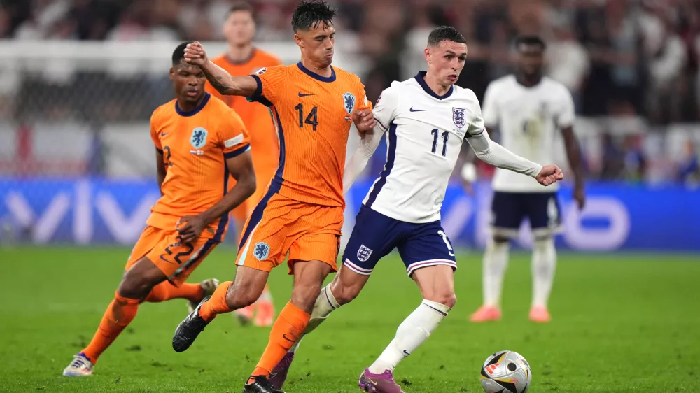 FILED - 10 July 2024, North Rhine-Westphalia, Dortmund: Netherlands' Tijjani Reijnders in action during the UEFA Euro 2024 Semi-final soccer match between Netherlands and England. Photo: Bradley Collyer/PA Wire/dpa