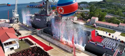 Confetti is released during the launching ceremony of a warship that had been damaged upon its first attempt to launch, in Rajin, North Korea, June 12, 2025 in this photo released by North Korea's official Korean Central News Agency.  KCNA via REUTERS  ATTENTION EDITORS - THIS IMAGE WAS PROVIDED BY A THIRD PARTY. REUTERS IS UNABLE TO INDEPENDENTLY VERIFY THIS IMAGE. NO THIRD PARTY SALES. SOUTH KOREA OUT. NO COMMERCIAL OR EDITORIAL SALES IN SOUTH KOREA.