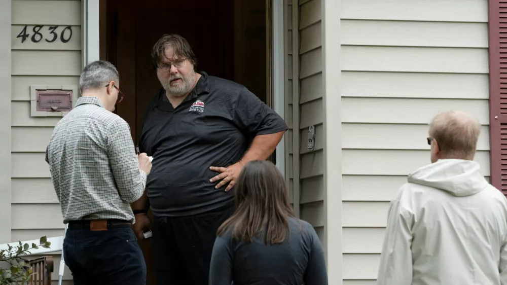 David Carlson, a roommate who lives at a residence associated with 57-year-old Vance Luther Boelter, primary suspect involved in the deaths of senior Democratic state assemblywoman Melissa Hortman and her husband, speaks with media at his home, in Minneapolis, Minnesota, U.S., June 14, 2025.  REUTERS/Tim Evans
