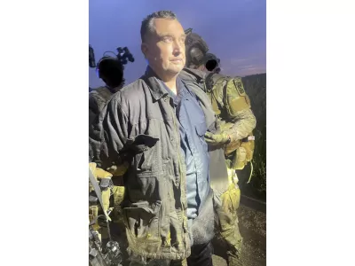 This photo made available by the Ramsey County Sheriff's Office shows Vance Luther Boelter, the man accused of assassinating the top Democrat in the Minnesota House, as he was arrested late Sunday, June 15, 2025. (Ramsey County Sheriff's Office via AP)