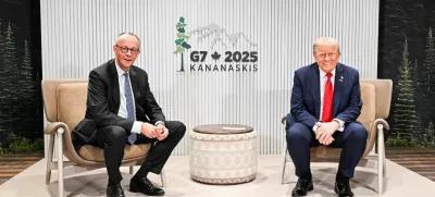 German Chancellor Friedrich Merz and U.S. President Donald Trump meet for their bilateral talks during the G7 Summit, in Kananaskis, Alberta, Canada, June 16, 2025. Guido Bergmann/Bundesregierung/Handout via REUTERS ATTENTION EDITORS - THIS IMAGE HAS BEEN SUPPLIED BY A THIRD PARTY. NO RESALES. NO ARCHIVES