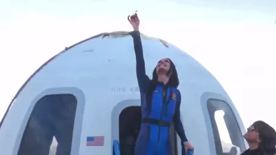 SCREENSHOT - 14 April 2025, US, ---: A screen grab taken from Blue Origin on YouTube of singer Katy Perry after her flight in Blue Origin's New Shepard NS-31 spaceship. The 40-year-old US pop star was part of a six-woman crew on Jeff Bezos's New Shepard NS-31 mission, organised by his partner, journalist Lauren Sanchez. Photo: -/Blue Origin via PA Media/dpa