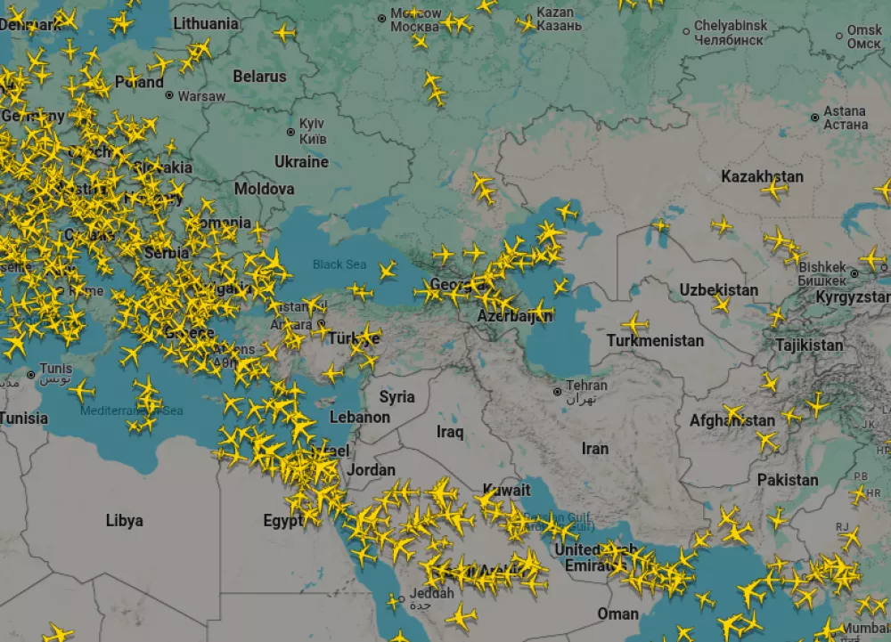 Nad Ukrajino in v okolici Irana je zračni prostor povsem prazen.