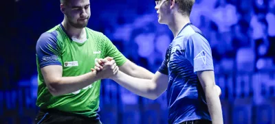 22.06.2025 - polfinale: Darko Jorgić VS Felix Lebrun, domači namiznoteniški turnir WTT Star Contender v Ljubljani FOTO: Nik Erik Neubauer