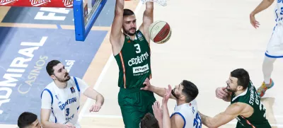 Rok Radović in action during ABA League 2024/2025 basketball match between Cedevita Olimpija and Spartak Office Shoes in Ljubljana, Slovenia on December 8, 2024