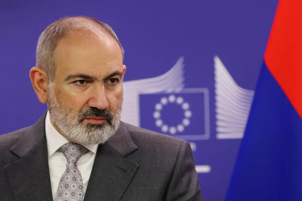 FILE PHOTO: Armenian Prime Minister Nikol Pashinyan meets U.S. Secretary of State Antony Blinken, EU Commission President Ursula von der Leyen and European Union foreign policy chief Josep Borrell, in Brussels, Belgium, April 5, 2024. REUTERS/Johanna Geron/Pool/File Photo