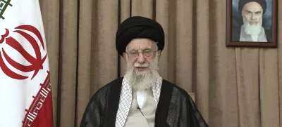 In this photo released on Thursday, June 26, 2025, by the official website of the office of the Iranian supreme leader, Supreme Leader Ayatollah Ali Khamenei speaks in a televised speech, under a portrait of the late revolutionary founder Ayatollah Khomeini. (Office of the Iranian Supreme Leader via AP)