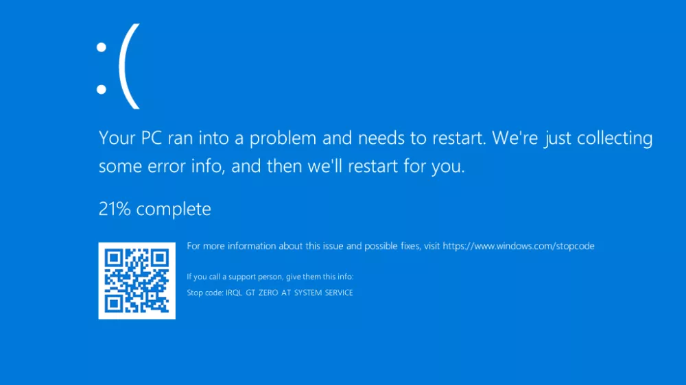 modri zaslon smrti Windows xp