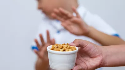 Peanut food allergy concept. Great concept of allergy and skin diseases. Nut allergies. No peanuts. Food allergy symptoms, Irritation