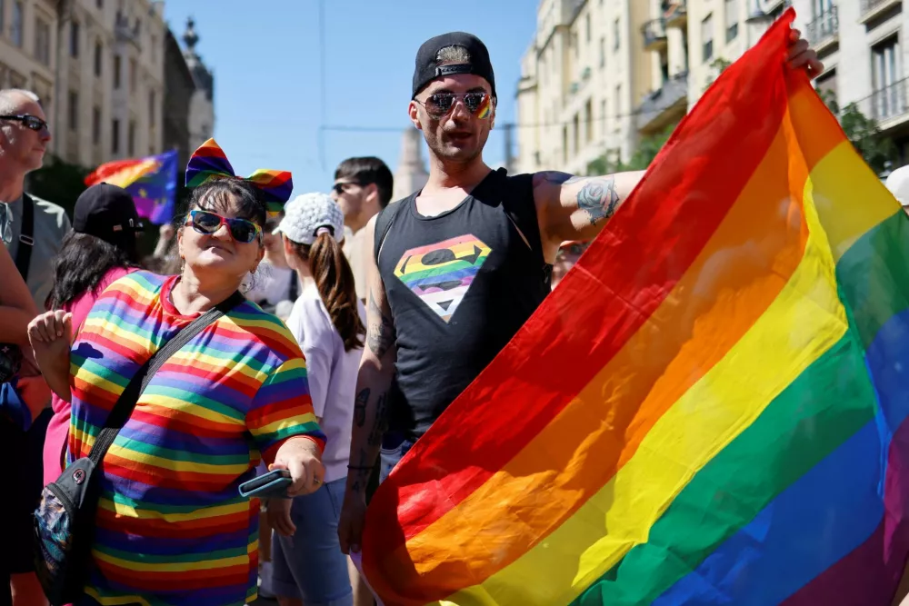 People attend The Budapest Pride March in Budapest, Hungary, June 28, 2025. REUTERS/Lisa Leutner