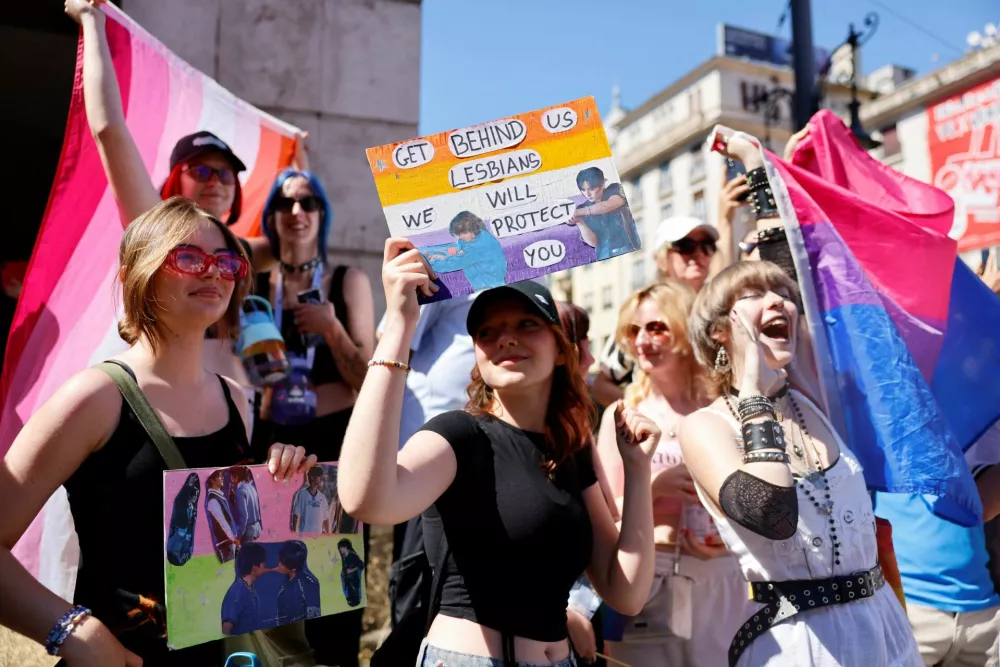 People attend The Budapest Pride March in Budapest, Hungary, June 28, 2025. REUTERS/Lisa Leutner