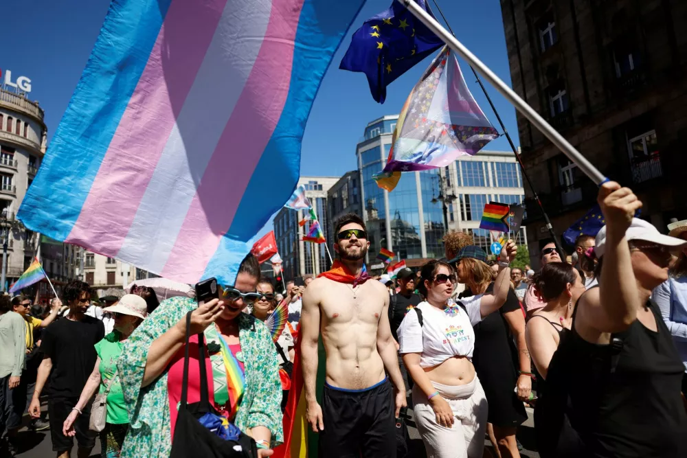 People attend The Budapest Pride March in Budapest, Hungary, June 28, 2025. REUTERS/Lisa Leutner